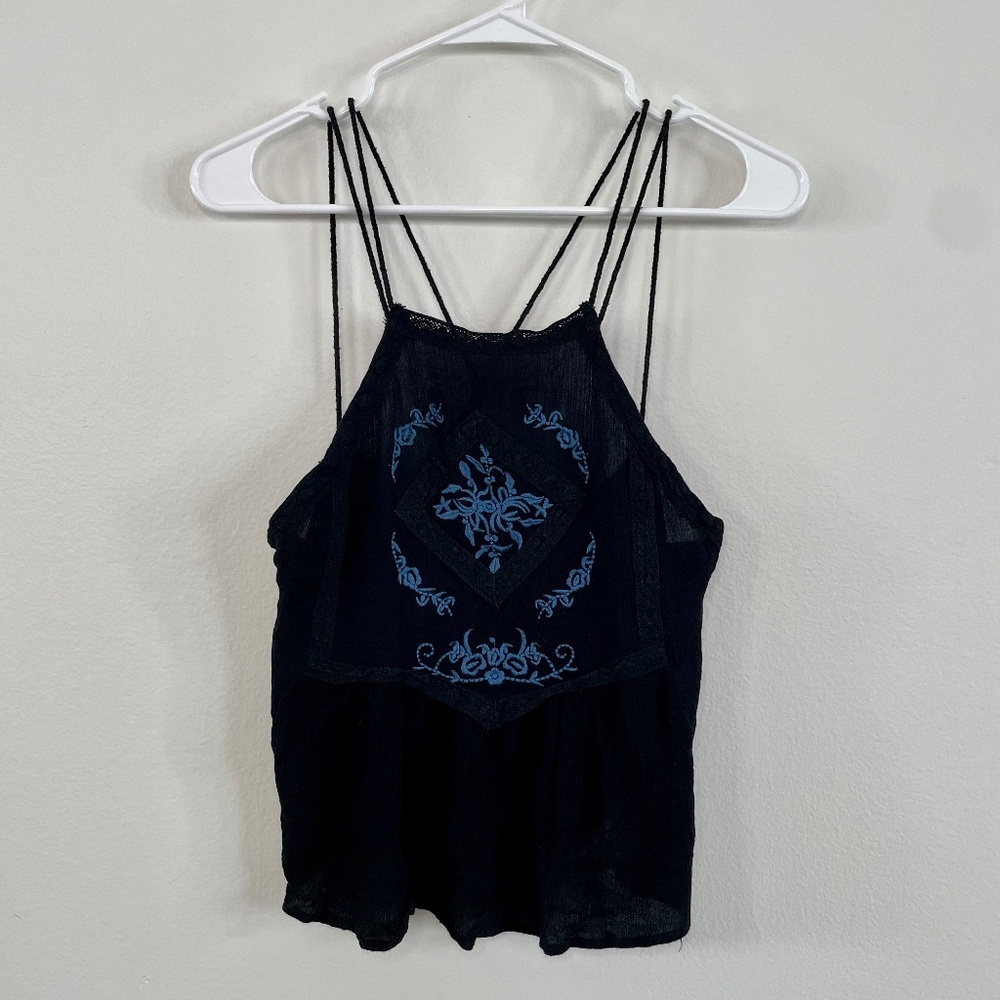 Embroidered & Lace Open-Back Tank